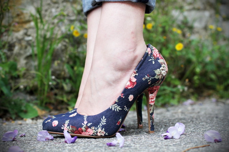 decollete denim | decollete jeans | decollete stampa floreale