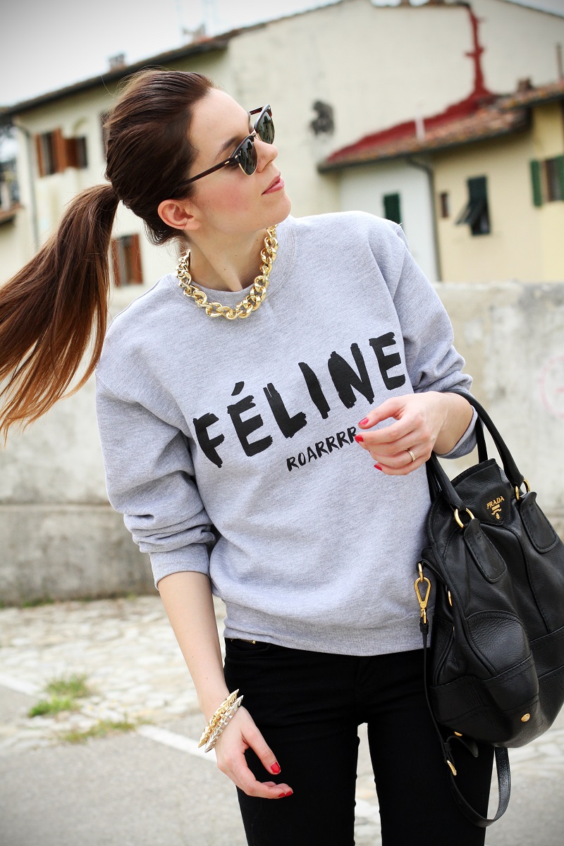cosa alta | colore capelli | celine | feline | felpa cool | rayban | outfit | look | streetstyle | fashion blog | fashion blogger | irene colzi 1