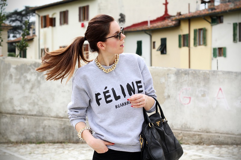 cosa alta | colore capelli | celine | feline | felpa cool | rayban | outfit | look | streetstyle | fashion blog | fashion blogger | irene colzi