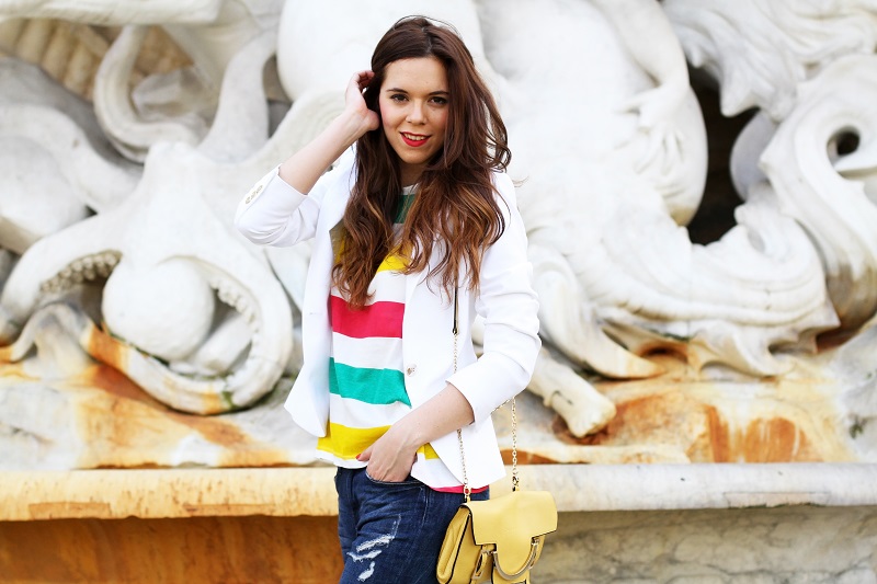 zara | hm | outfit | look | fashion blogger | righe | maglia righe | tee righe | giacca bianca | blazer bianco | jeans strappati | jeans alla caviglia | fashion blogger | fashion blog | fashion blogger italia | borsa coccinelle | coccinelle  2
