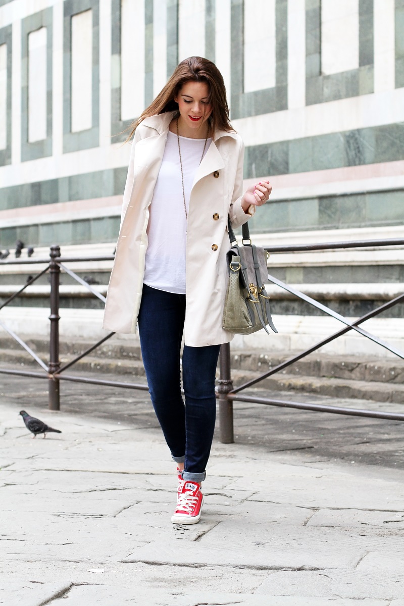 converse rosse | trench | su-shi bag | borsa su-shi | borsa grande grigia | rossetto rosso | jeans fornarina | denim | jeans | fashion | fashion blogger | moda | firenze | outfit | look | idee look | look casual 3