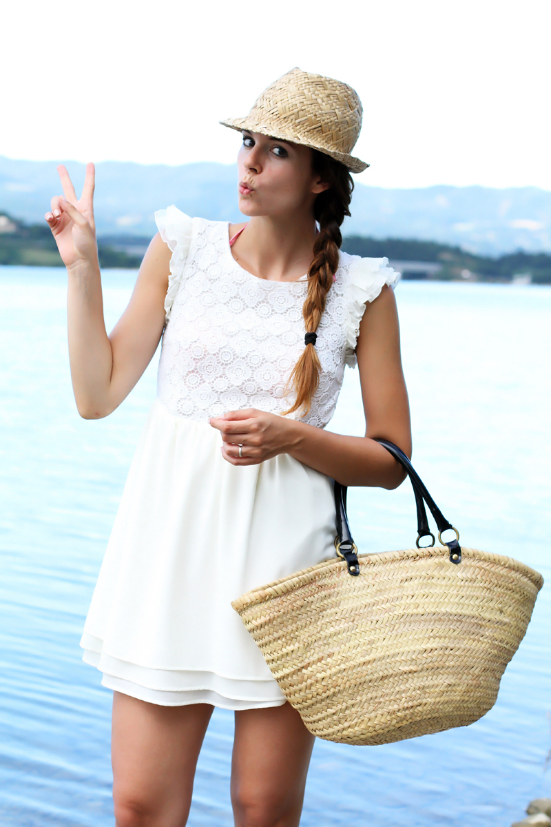 vestito bianco | cappello paglia | borsa paglia | outfit | look | fashion blogger | irene colzi | irene closet | lago bilancino | barberino mugello | outfit spiaggia | look spiaggia | copricostume 9
