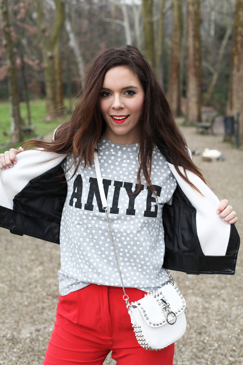 pantaloni rossi milly, aniye by tshirt, motivi borsa, fashion blogger irene colzi irene closet look (12)