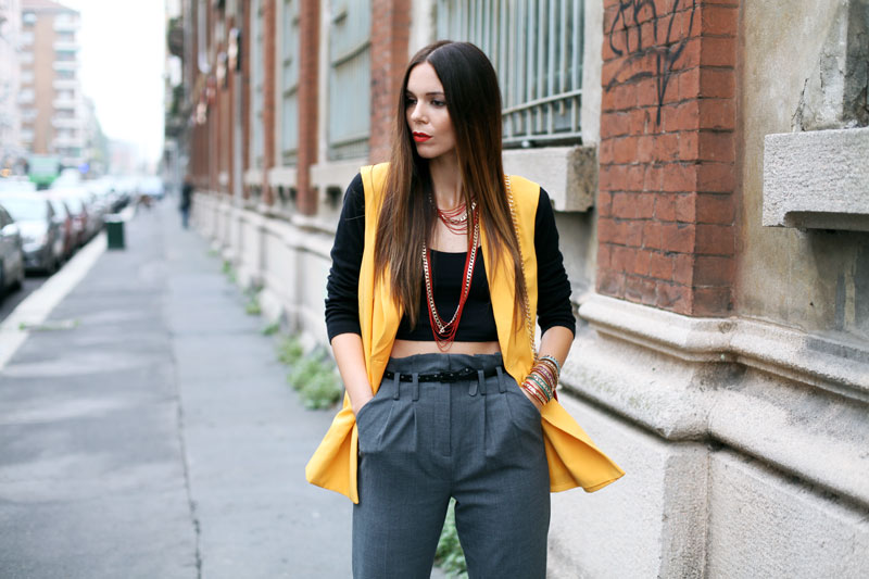 pantaloni a vita alta grigi