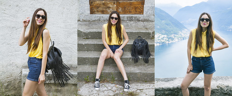camicia-gialla-e-shorts-di-jeans