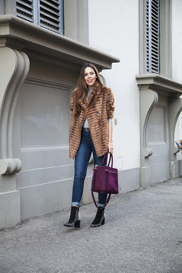 outfit con pelliccia classica | pelliccia marrone come indossarla
