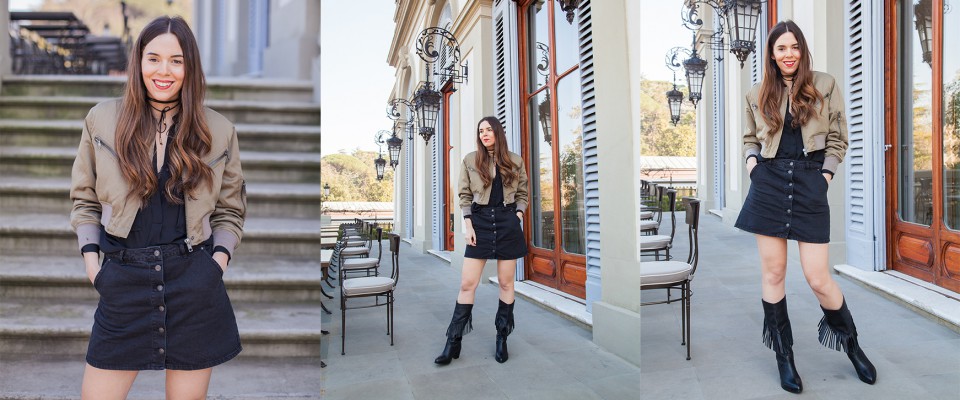 outfit con chocker e stivali con le frange