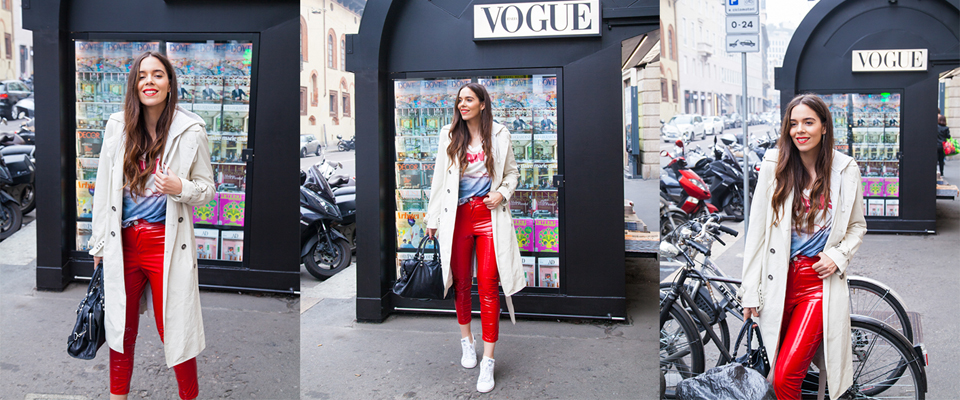 pantaloni in vinile rossi
