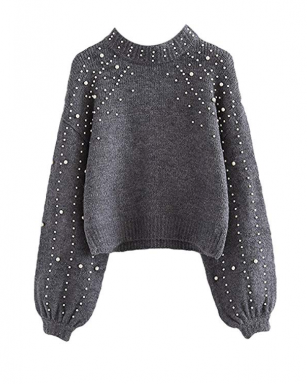 maglione grigio con perle